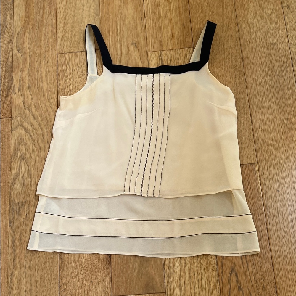 Stefanel Silk Sleveless Cream Layered Tank with Black Trim